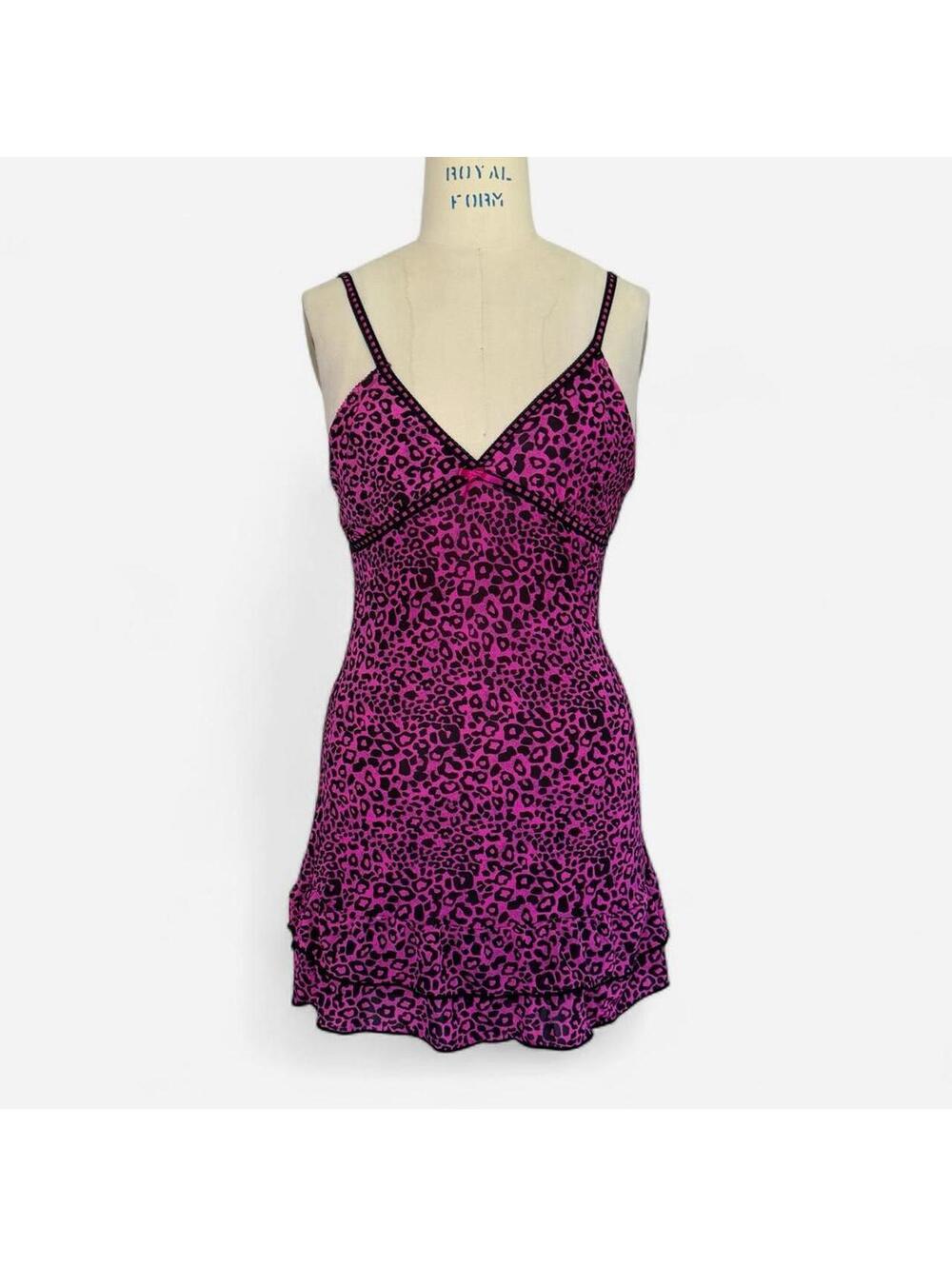 Vintage Y2K Coquette Pink Black Leopard Print Slip Dress